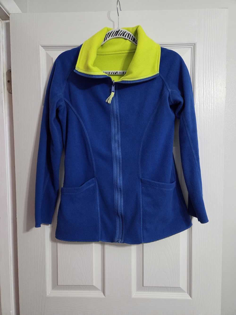 Antidote Reversible Fleece Jacket Women's Full Zip Blue Lime Green Mock Neck War